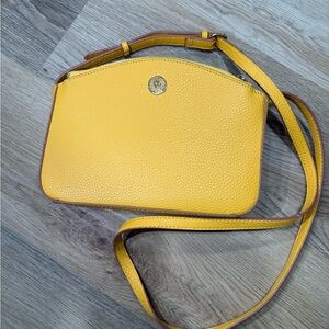 Anne Klein Yellow Pebbled Leather Crossbody with Gold Logo